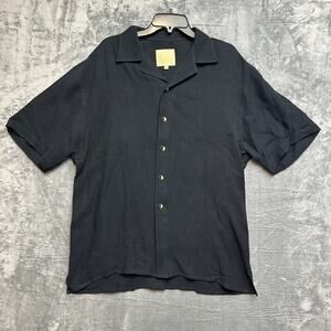 Vintage Stubbs Collection Bemberg Textured Camp Collar Shirt Men's Size L Black